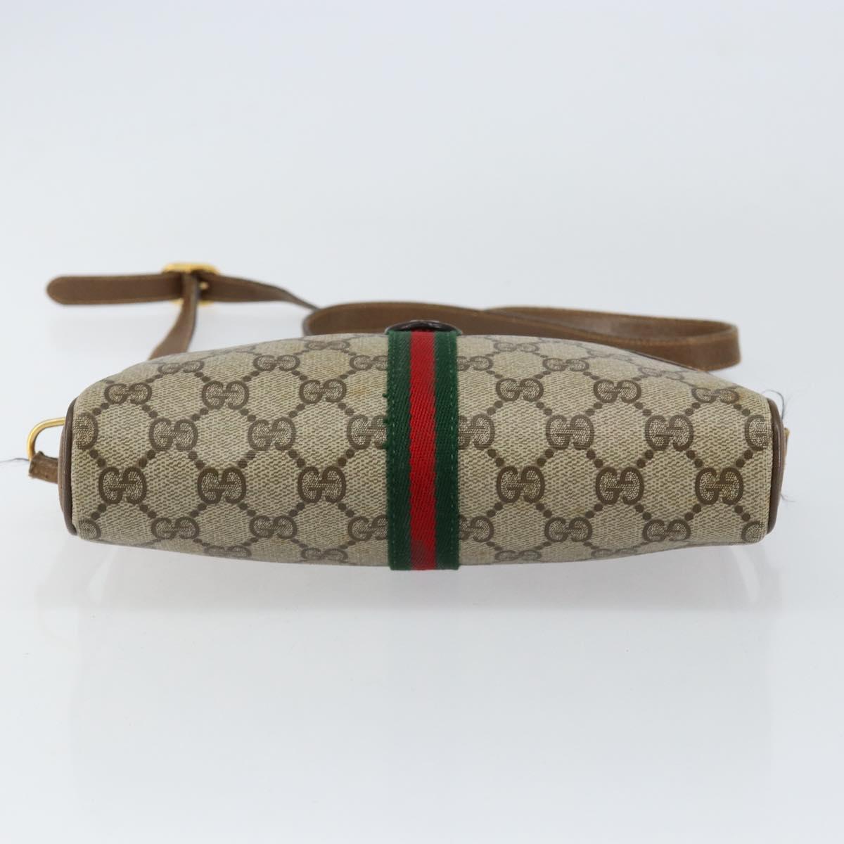 GUCCI GG Supreme Web Sherry Line Bag PVC Beige Gold 116 02 055 Auth 155594