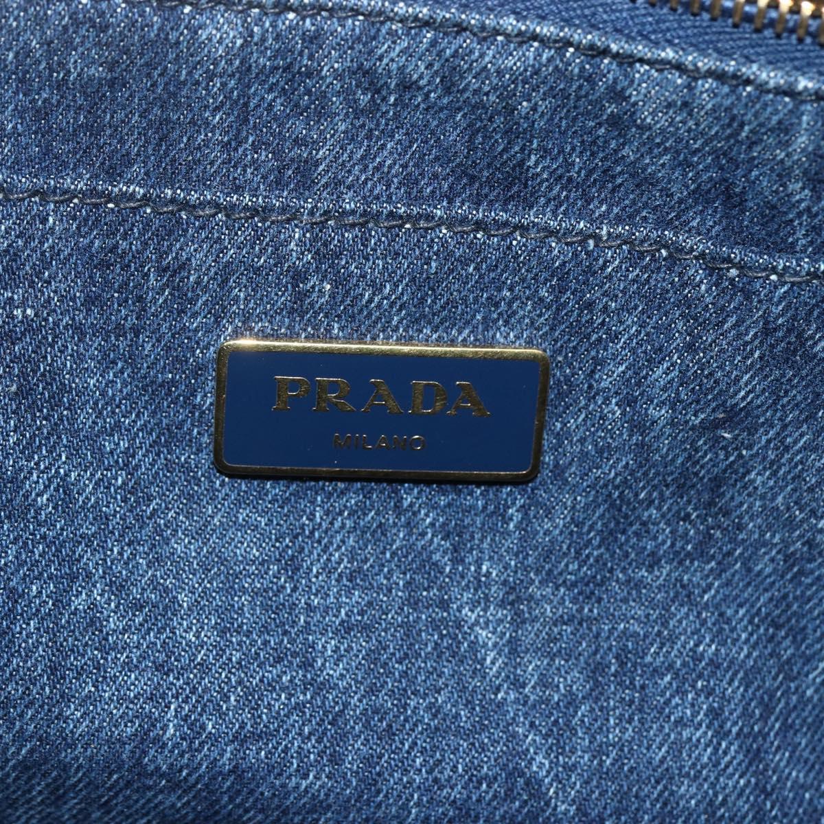 PRADA Canapa MM Hand Bag Denim Blue Gold Auth 155597