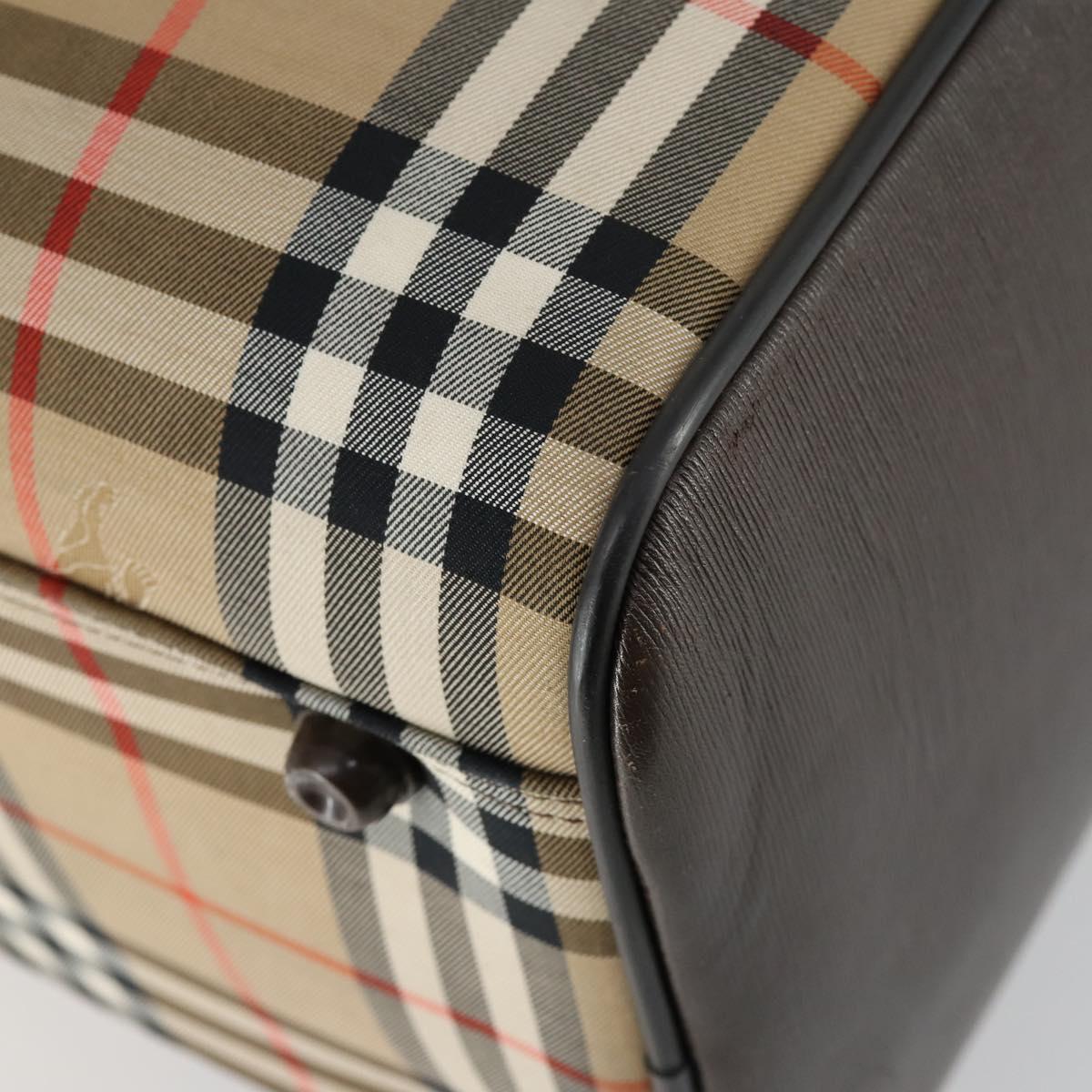 Burberrys Nova Check Boston Bag Canvas Beige Gold Auth 155598