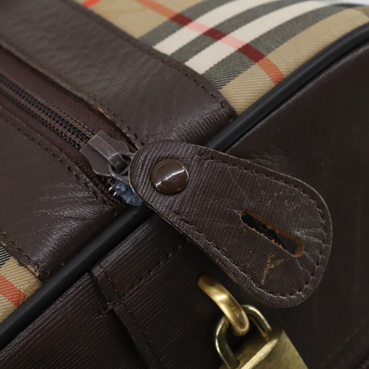 Burberrys Nova Check Boston Bag Canvas Beige Gold Auth 155598