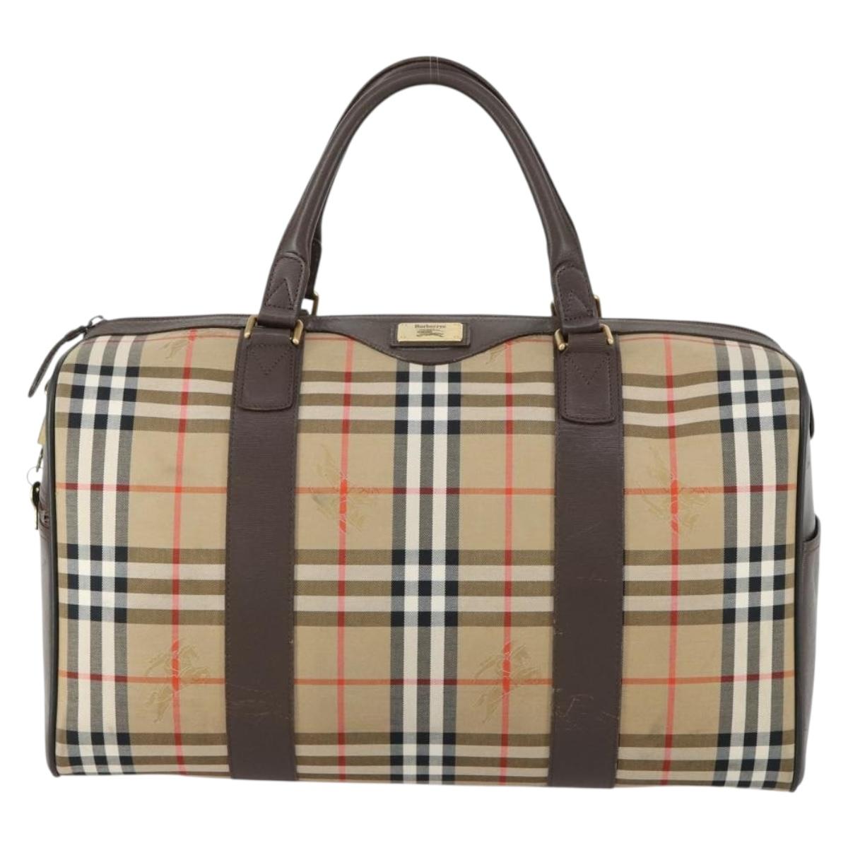 Burberrys Nova Check Boston Bag Canvas Beige Gold Auth 155598