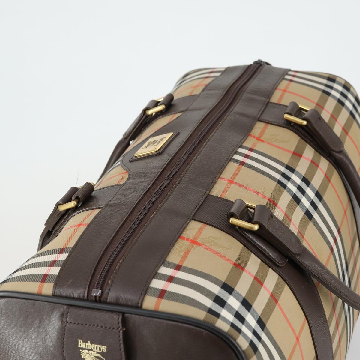 Burberrys Nova Check Boston Bag Canvas Beige Gold Auth 155598