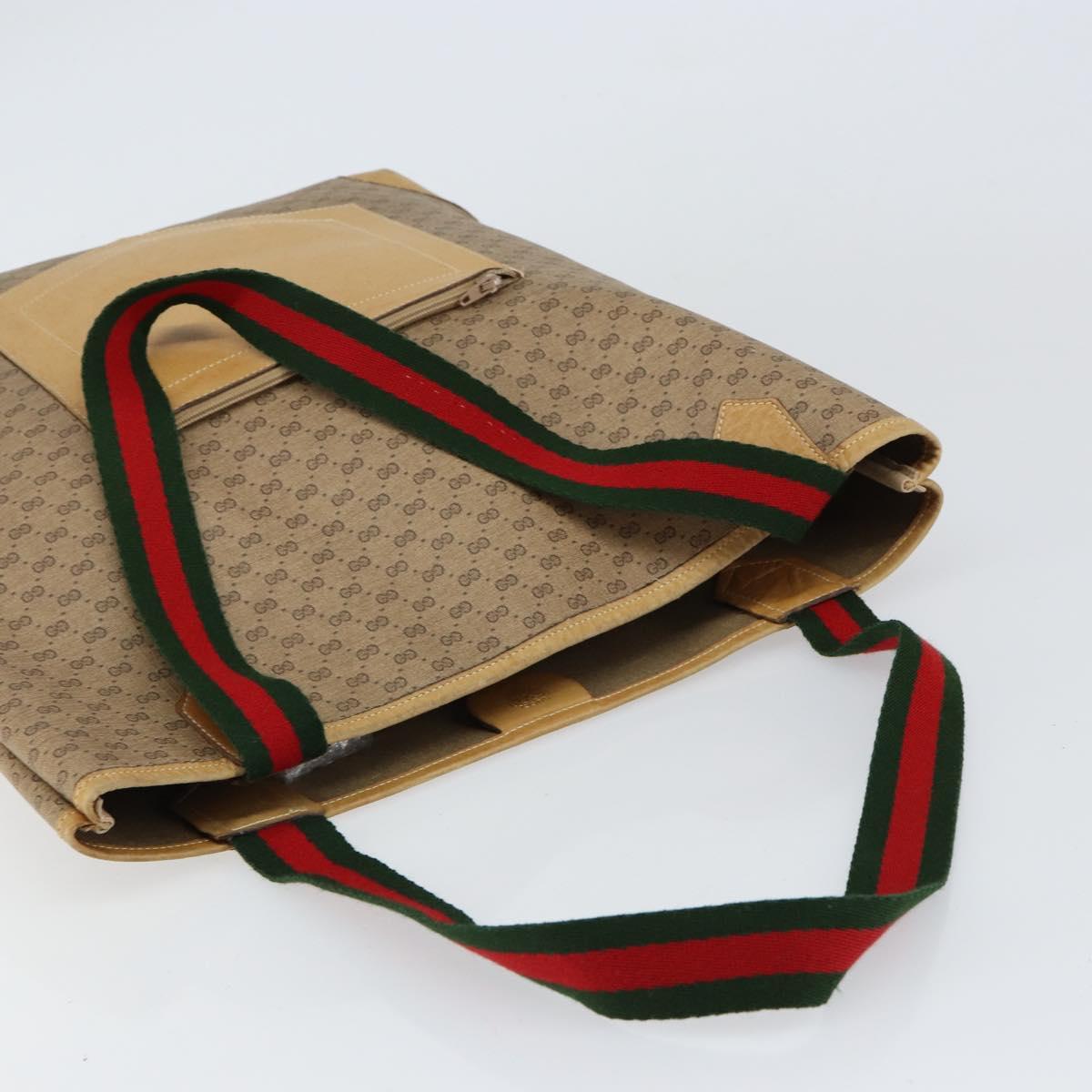 GUCCI Micro GG Supreme Web Sherry Line Tote Bag PVC Beige Red Auth 155601