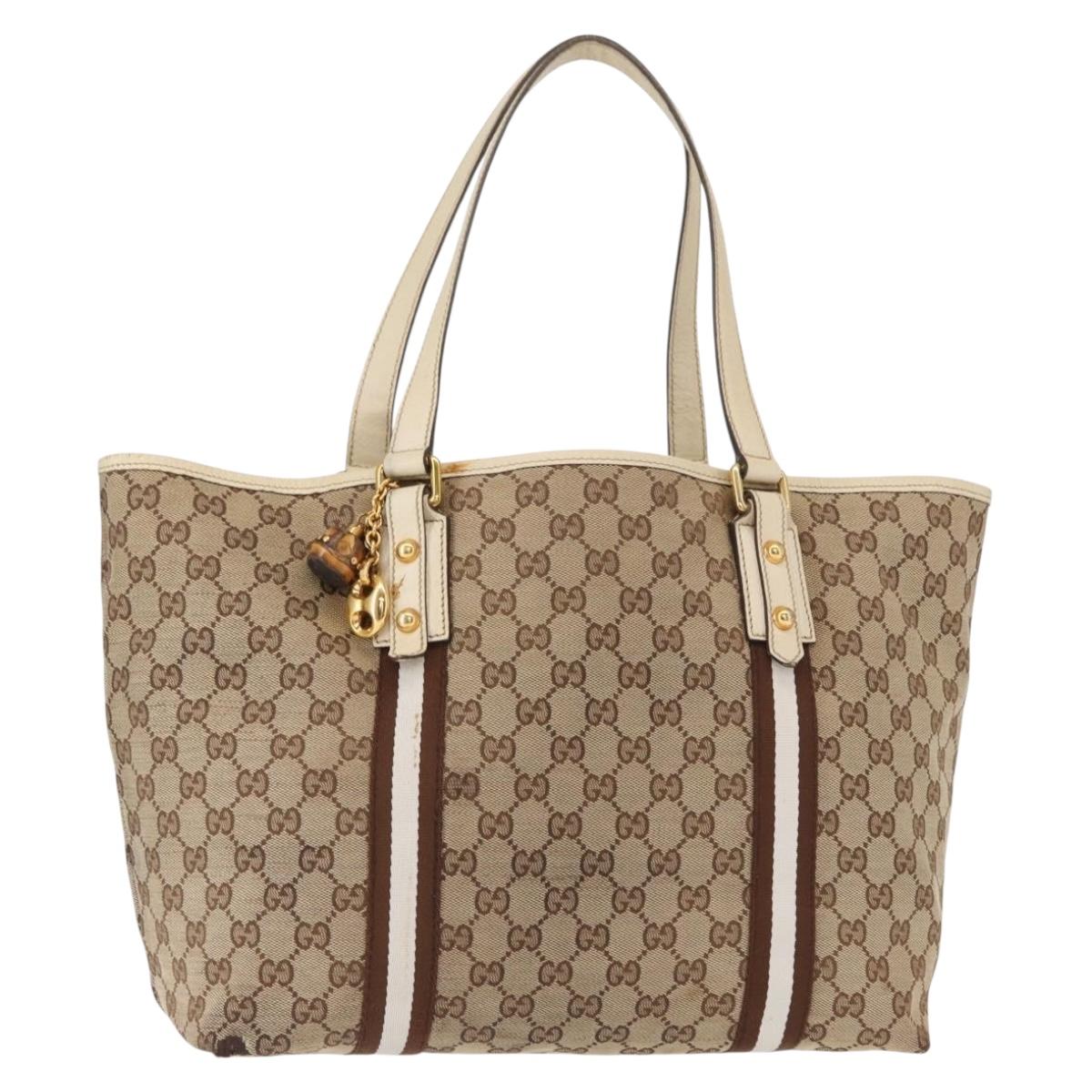 GUCCI GG Canvas Sherry Line Hand Bag Beige Gold 139260 Auth 155602