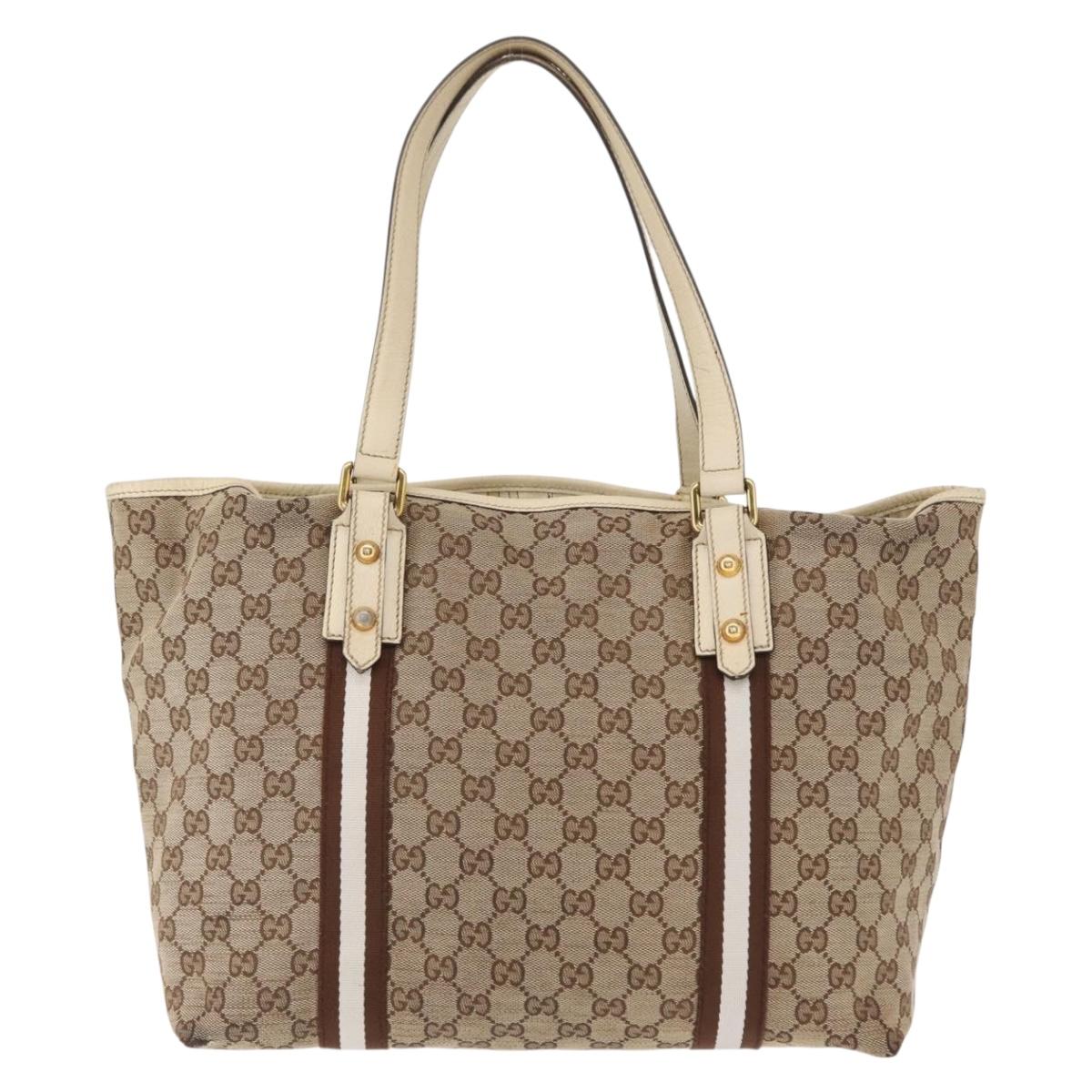 GUCCI GG Canvas Sherry Line Hand Bag Beige Gold 139260 Auth 155602