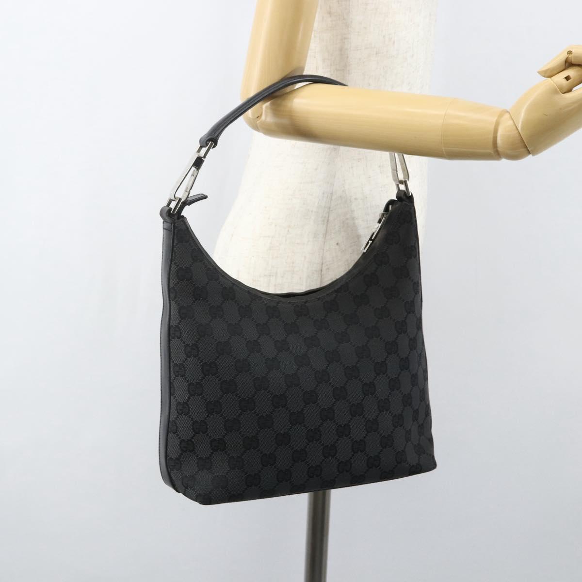 GUCCI GG Canvas Shoulder Bag Black Silver 000 0602 Auth 155604
