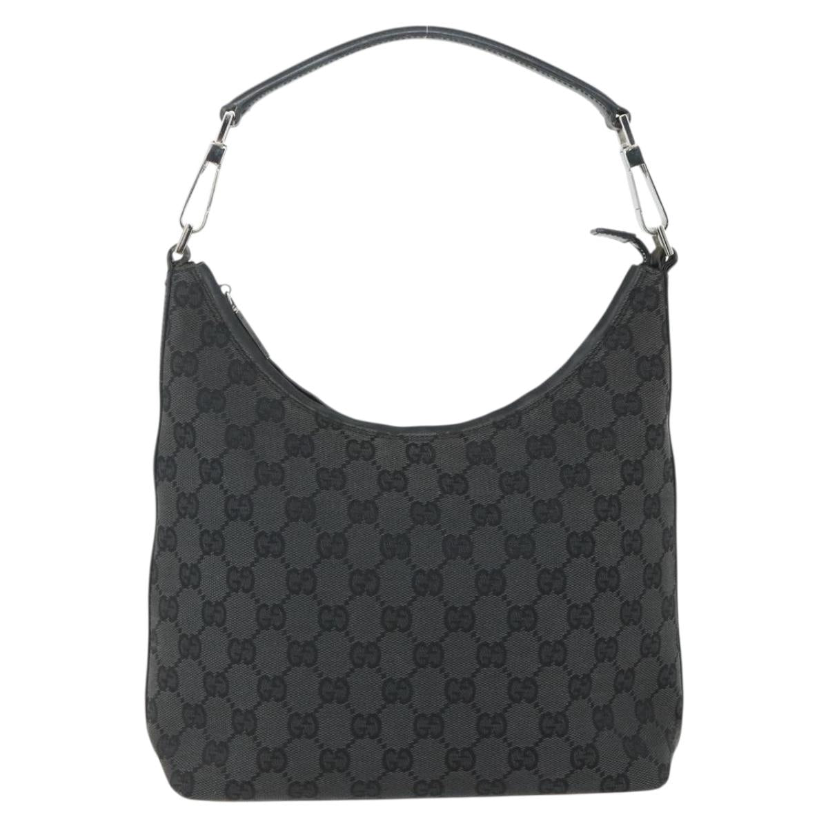 GUCCI GG Canvas Shoulder Bag Black Silver 000 0602 Auth 155604