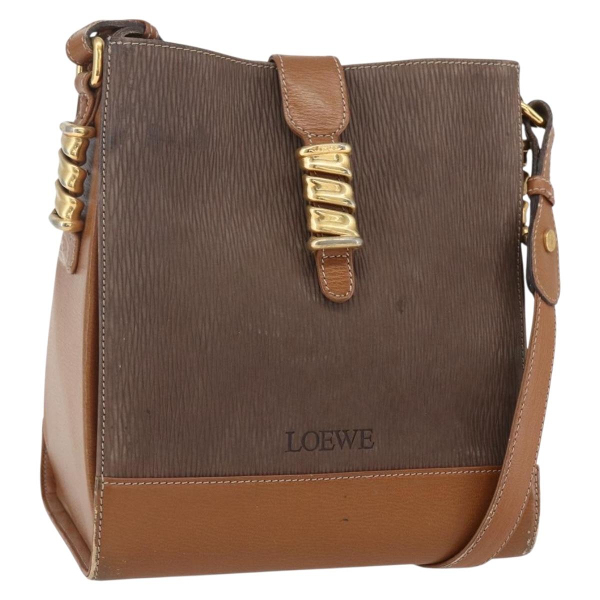 LOEWE Velazquez Shoulder Bag Leather Brown Gold Auth 155607