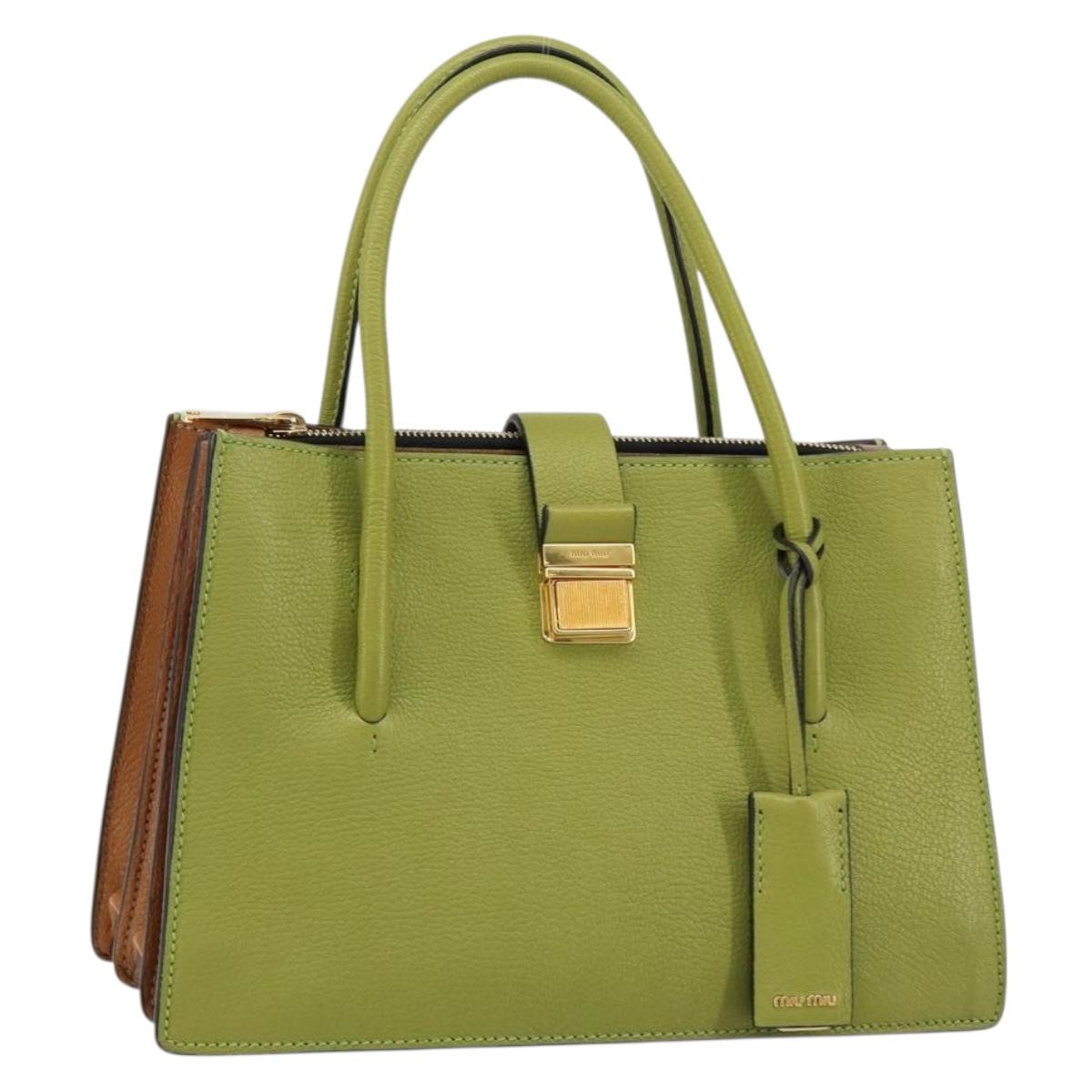 Miu Miu Hand Bag Leather Green Gold Auth 155616
