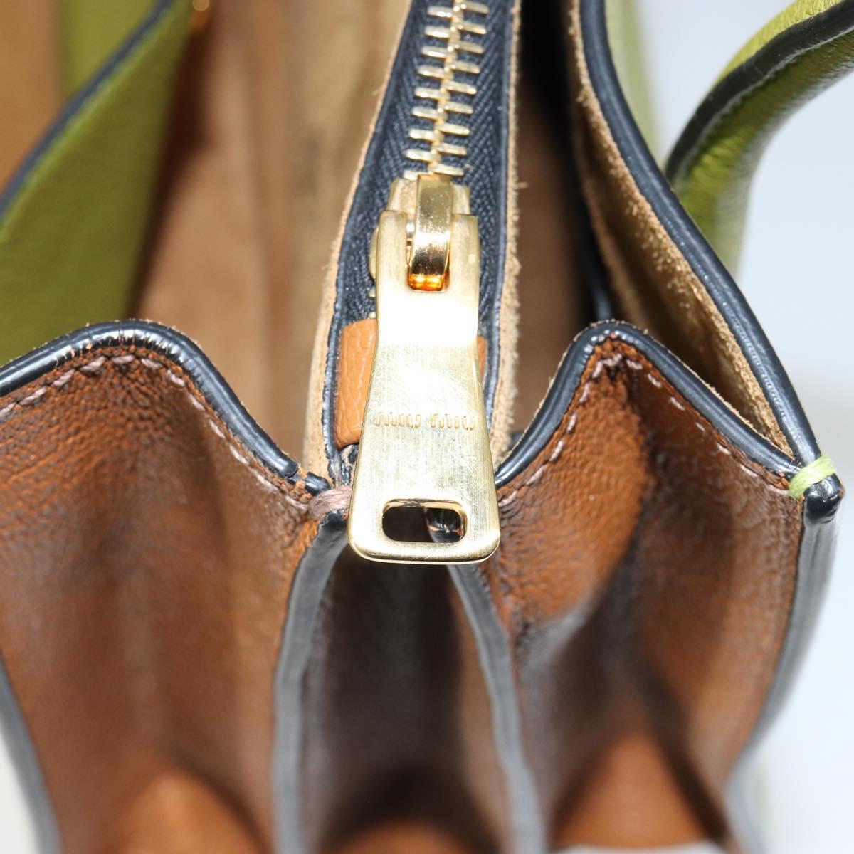 Miu Miu Hand Bag Leather Green Gold Auth 155616
