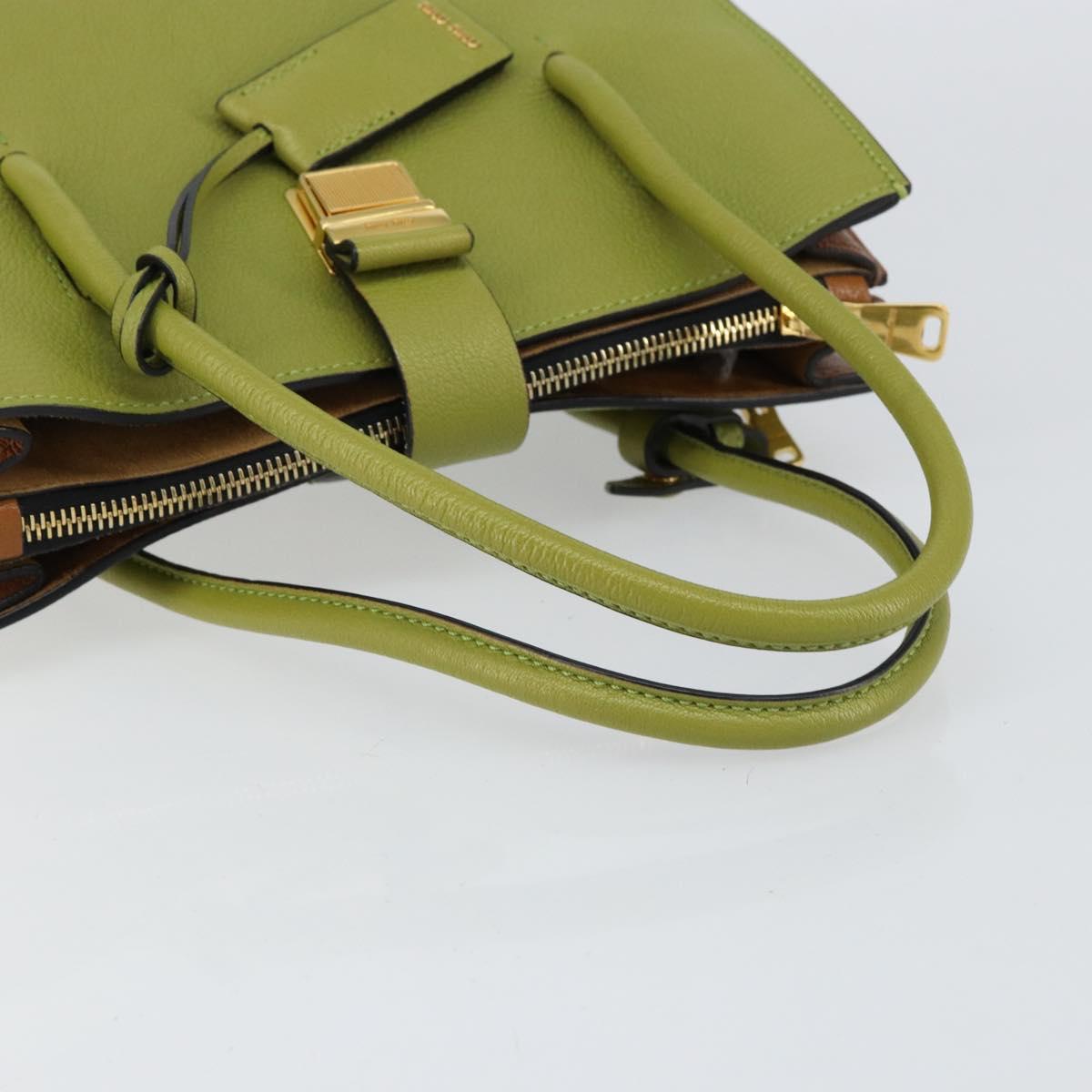 Miu Miu Hand Bag Leather Green Gold Auth 155616