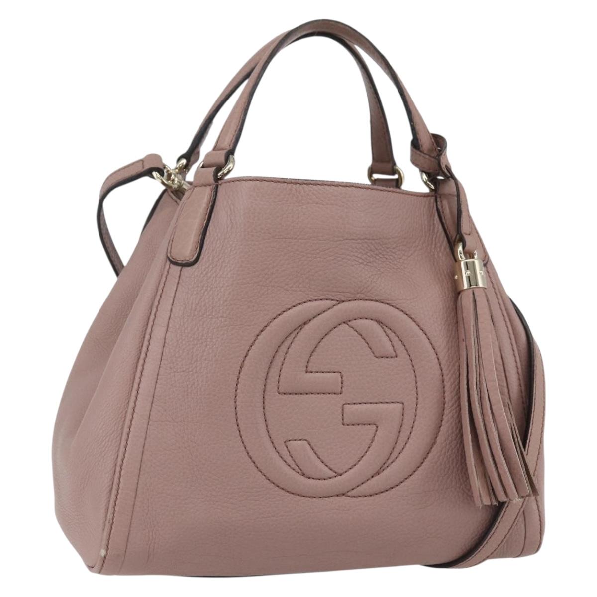GUCCI Soho Hand Bag Leather 2way Gold Pink 336751 Auth 155618