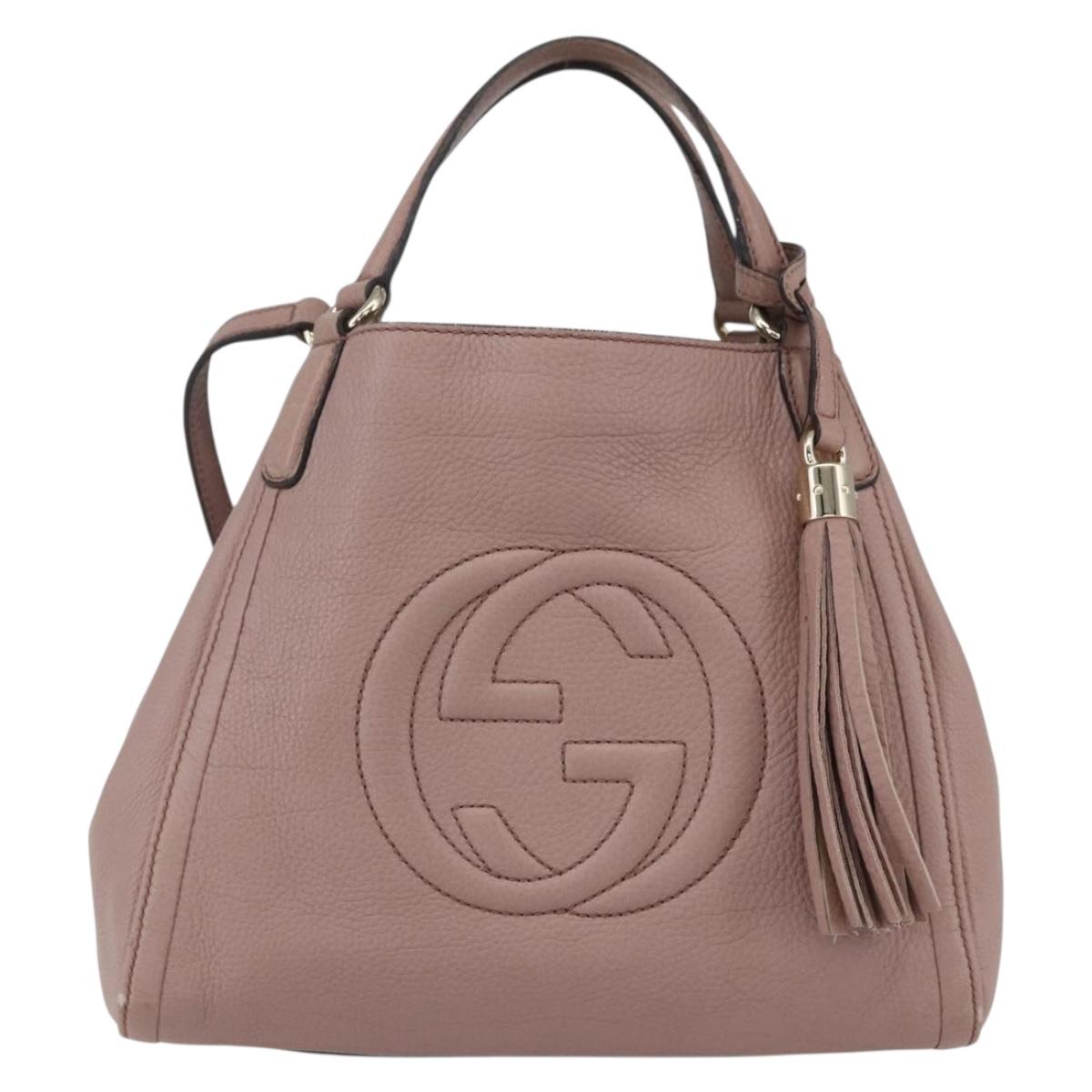 GUCCI Soho Hand Bag Leather 2way Gold Pink 336751 Auth 155618