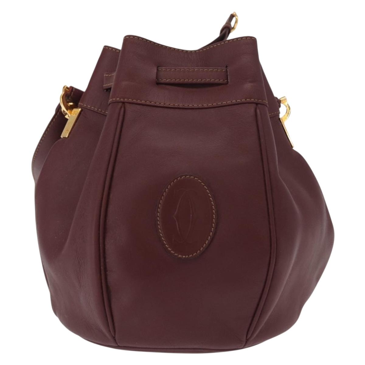 CARTIER Must Line Shoulder Bag Leather Bordeaux Gold Auth 155621