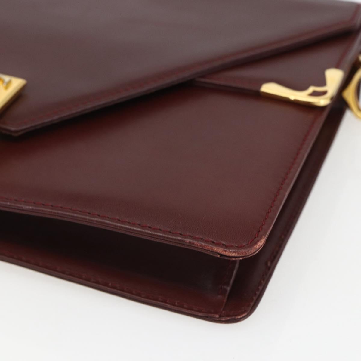 CARTIER Must Line Shoulder Bag Leather Bordeaux Gold Auth 155624