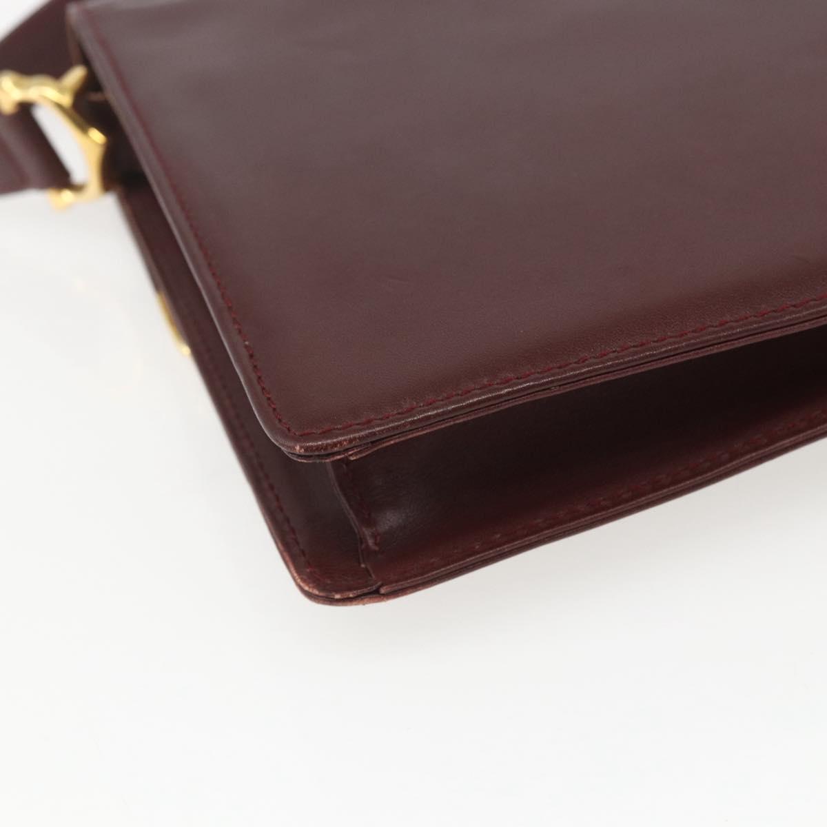 CARTIER Must Line Shoulder Bag Leather Bordeaux Gold Auth 155624