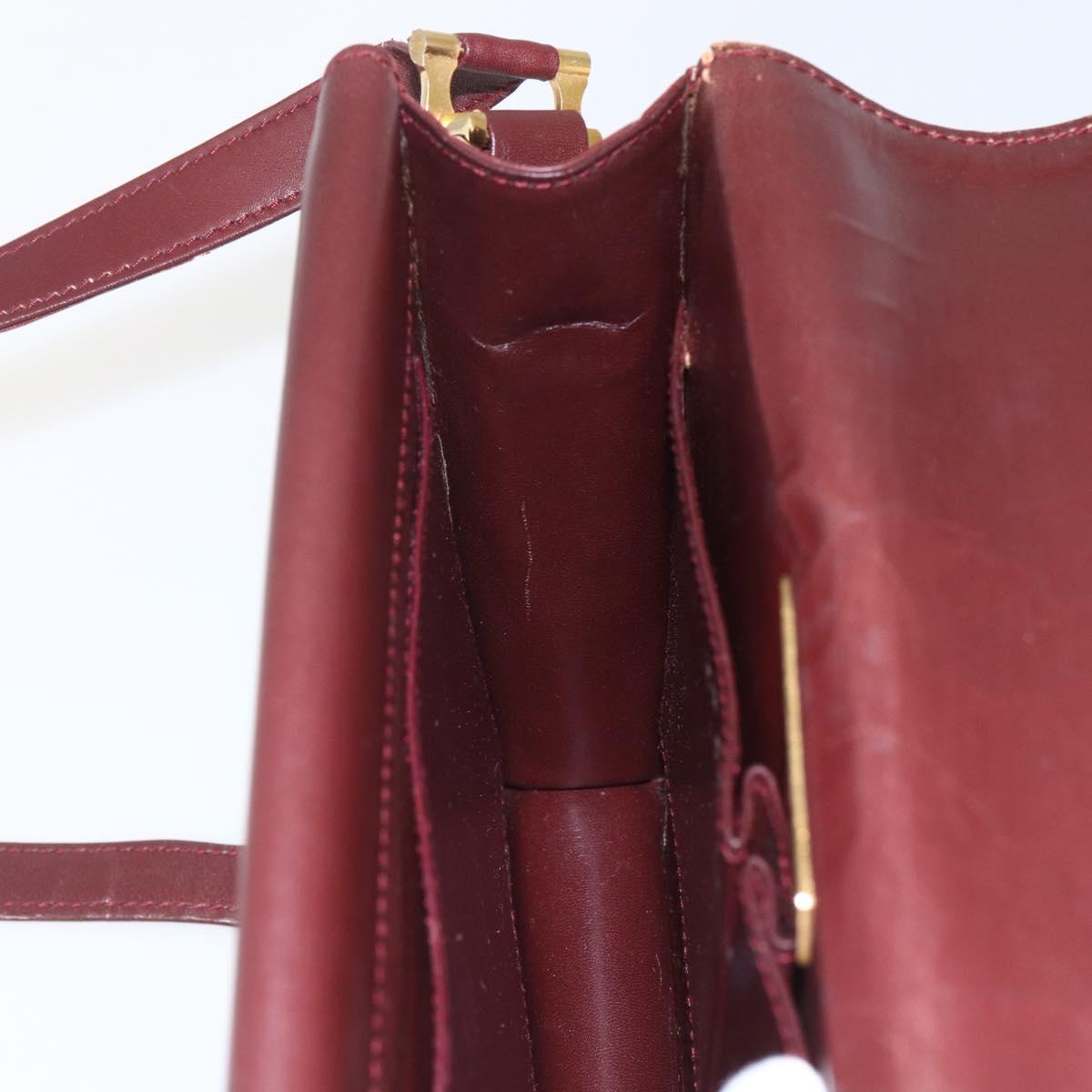 CARTIER Must Line Shoulder Bag Leather Bordeaux Gold Auth 155624