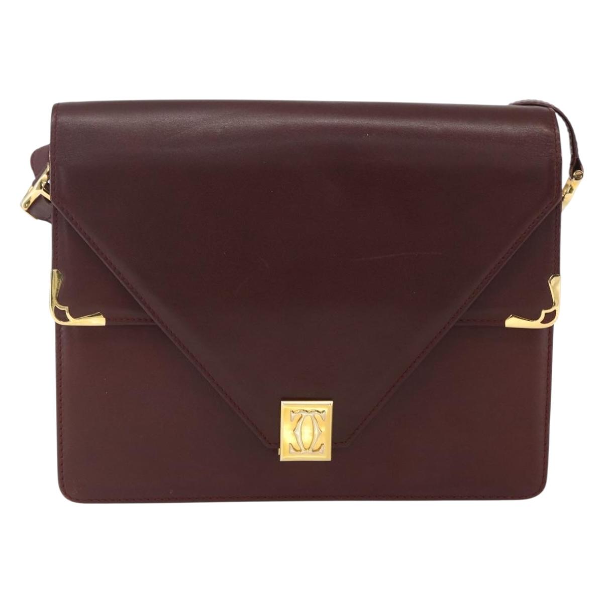CARTIER Must Line Shoulder Bag Leather Bordeaux Gold Auth 155624