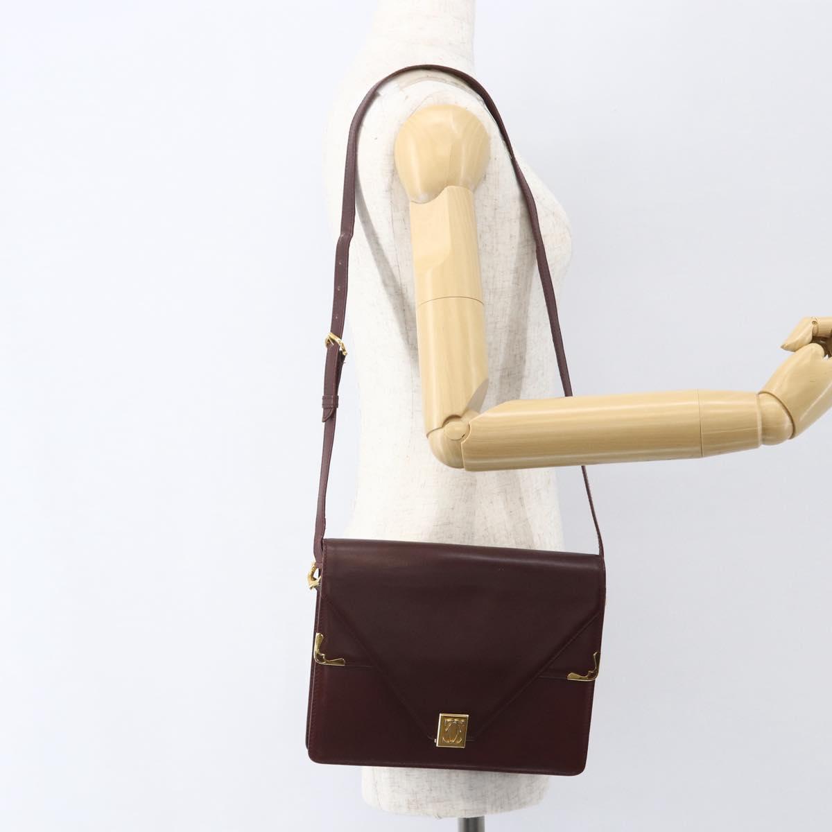 CARTIER Must Line Shoulder Bag Leather Bordeaux Gold Auth 155624