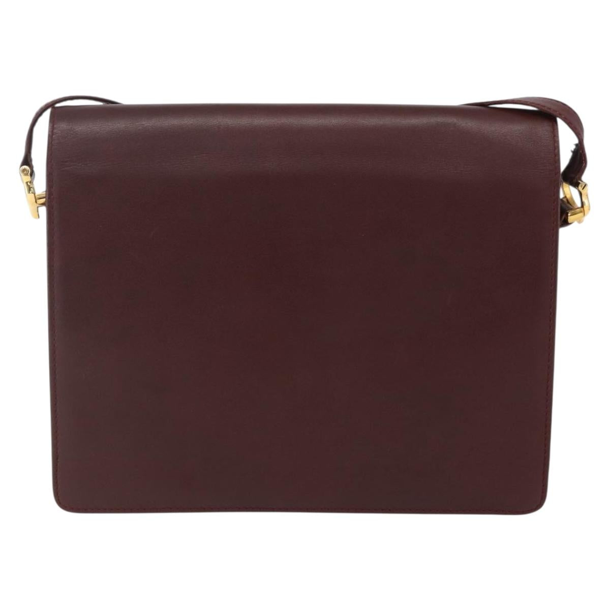 CARTIER Must Line Shoulder Bag Leather Bordeaux Gold Auth 155624