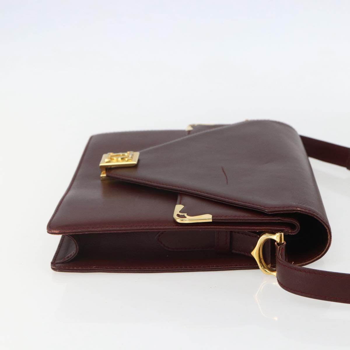 CARTIER Must Line Shoulder Bag Leather Bordeaux Gold Auth 155624