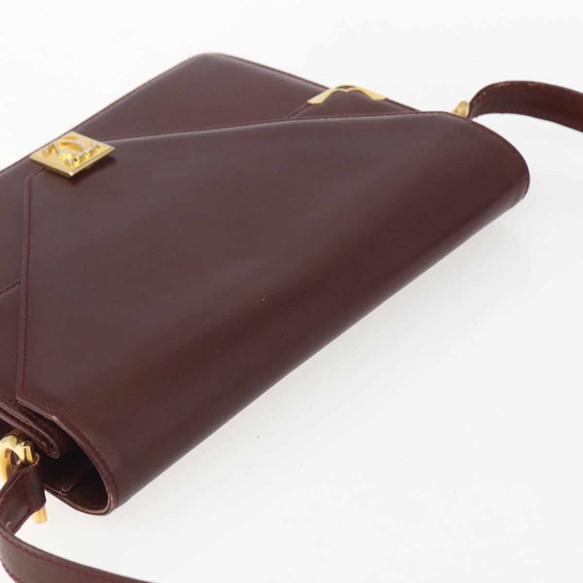 CARTIER Must Line Shoulder Bag Leather Bordeaux Gold Auth 155624