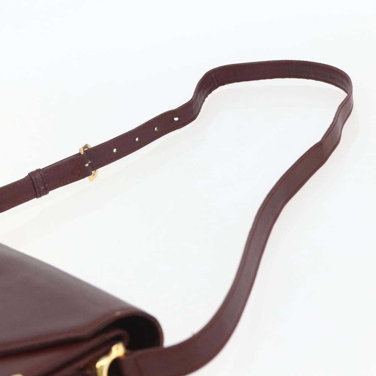 CARTIER Must Line Shoulder Bag Leather Bordeaux Gold Auth 155624