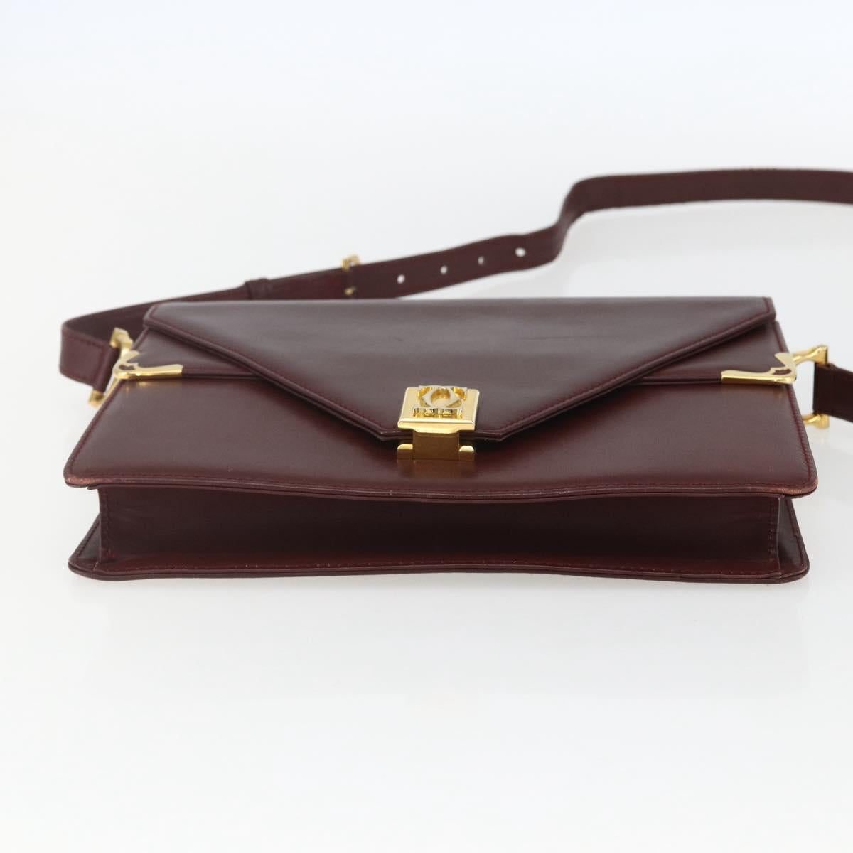 CARTIER Must Line Shoulder Bag Leather Bordeaux Gold Auth 155624