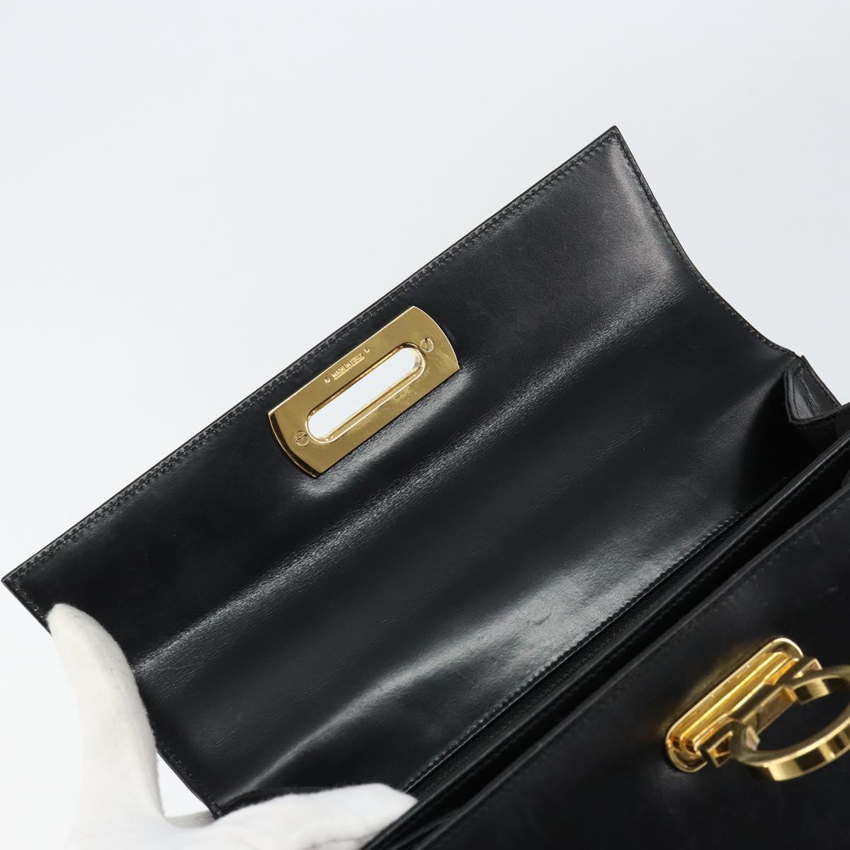 Salvatore Ferragamo Gancini Hand Bag Leather Black Gold Auth 155625
