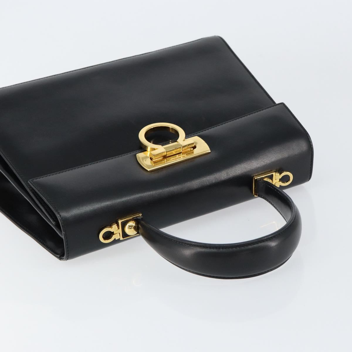 Salvatore Ferragamo Gancini Hand Bag Leather Black Gold Auth 155625