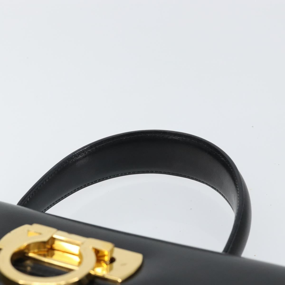 Salvatore Ferragamo Gancini Hand Bag Leather Black Gold Auth 155625