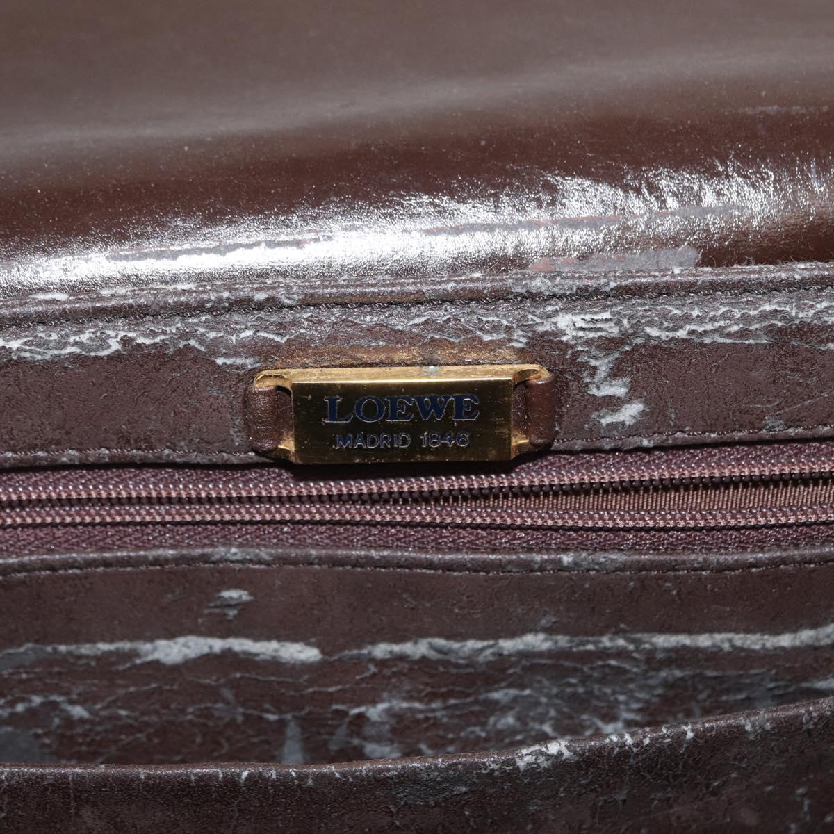 LOEWE Anagram Shoulder Bag Leather Brown Gold Auth 155627