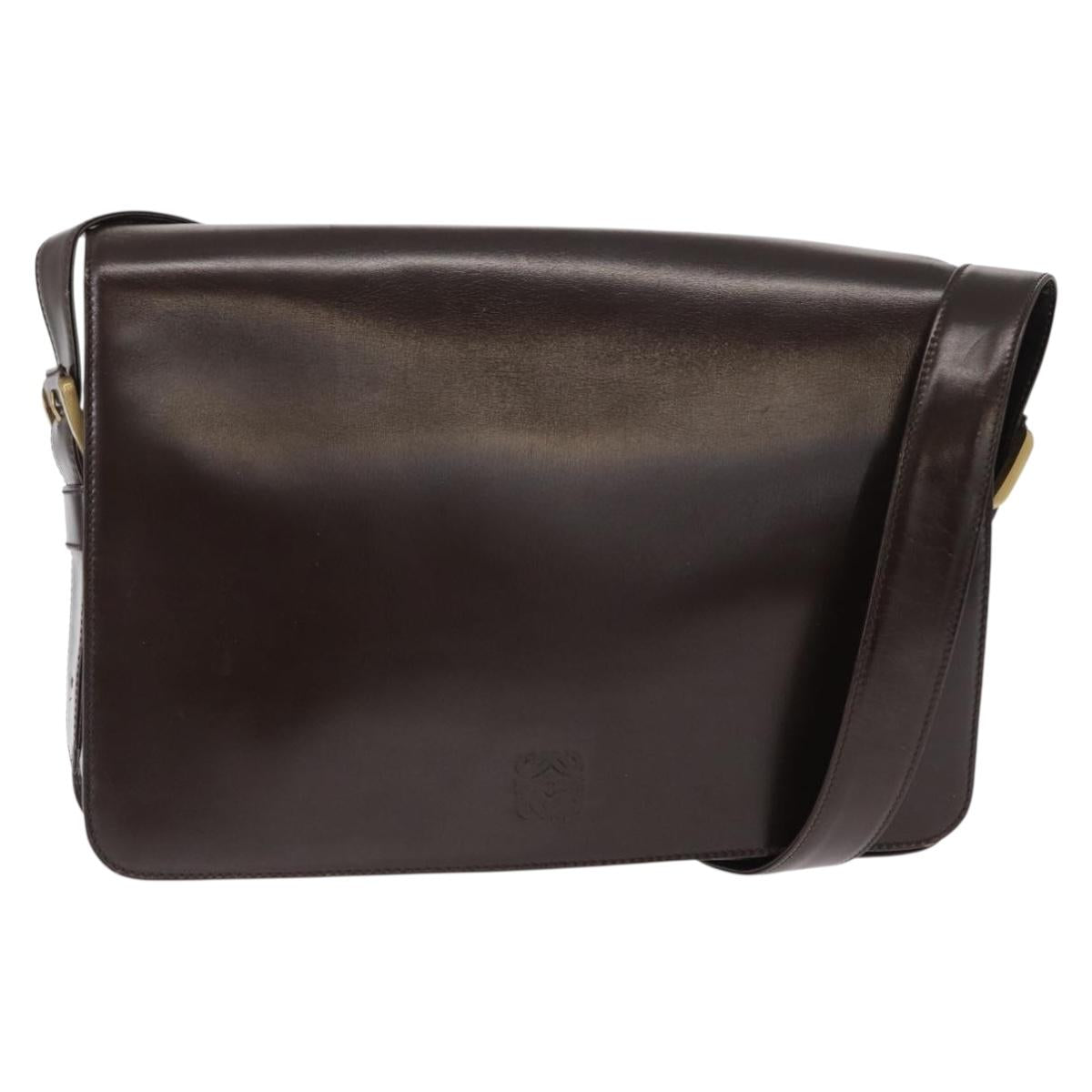 LOEWE Anagram Shoulder Bag Leather Brown Gold Auth 155627