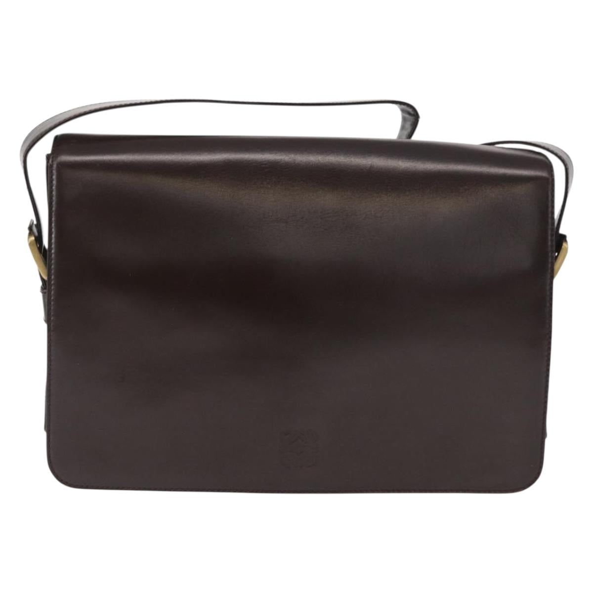LOEWE Anagram Shoulder Bag Leather Brown Gold Auth 155627
