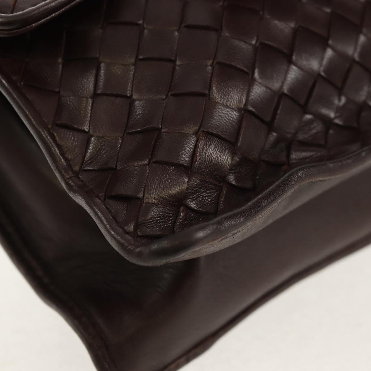 BOTTEGA VENETA INTRECCIATO Chain Shoulder Bag Leather Brown Auth 155628V