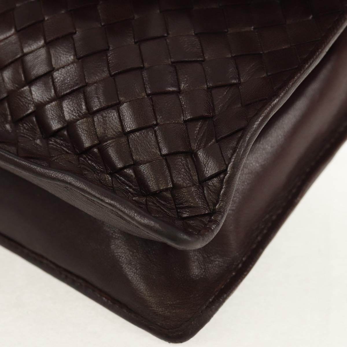 BOTTEGA VENETA INTRECCIATO Chain Shoulder Bag Leather Brown Auth 155628V