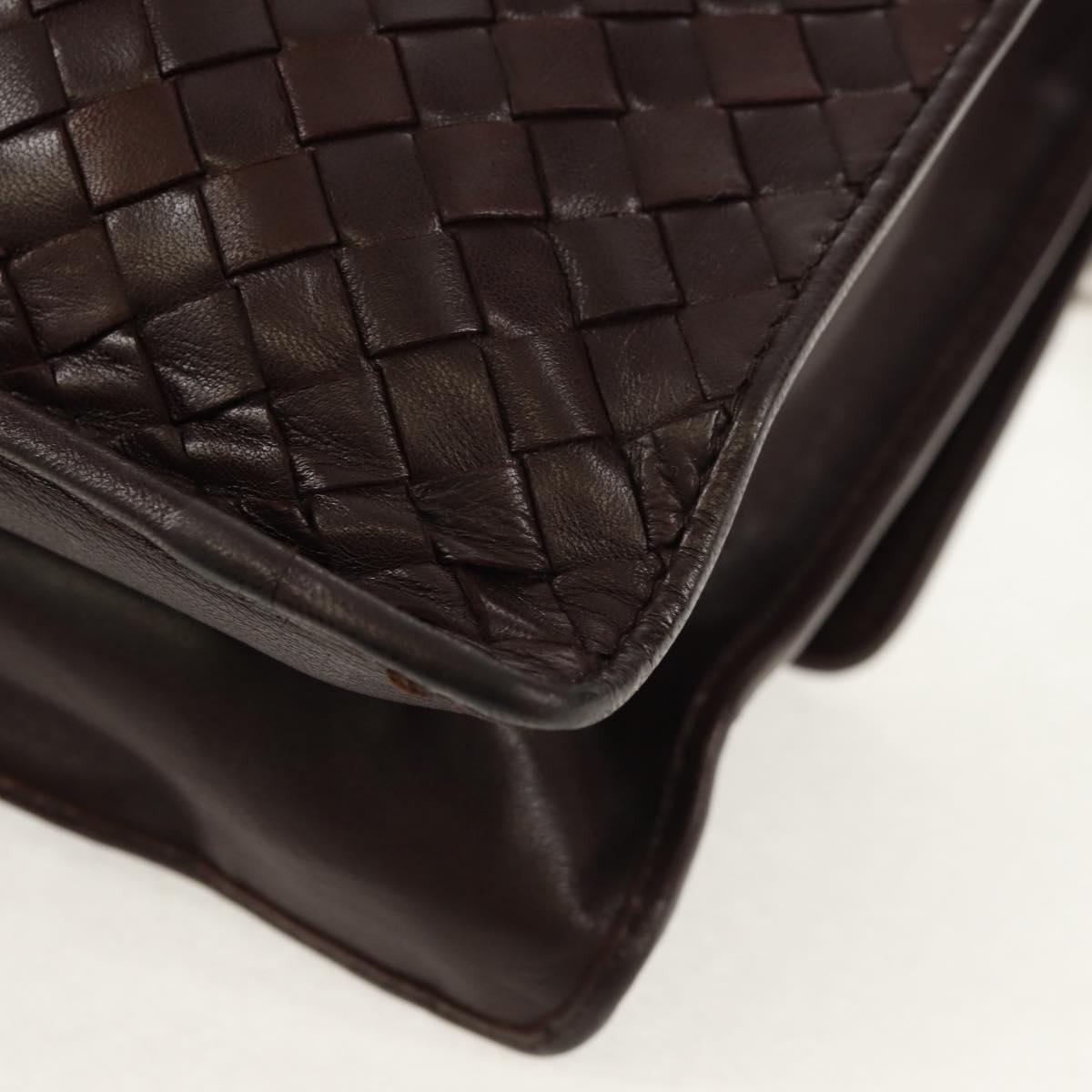 BOTTEGA VENETA INTRECCIATO Chain Shoulder Bag Leather Brown Auth 155628V