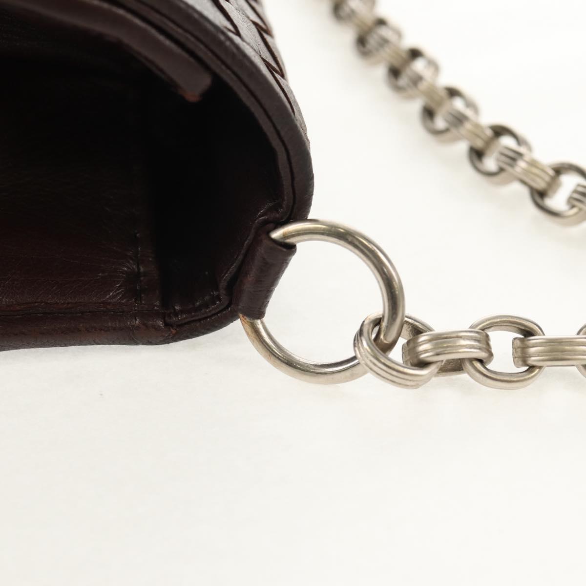 BOTTEGA VENETA INTRECCIATO Chain Shoulder Bag Leather Brown Auth 155628V