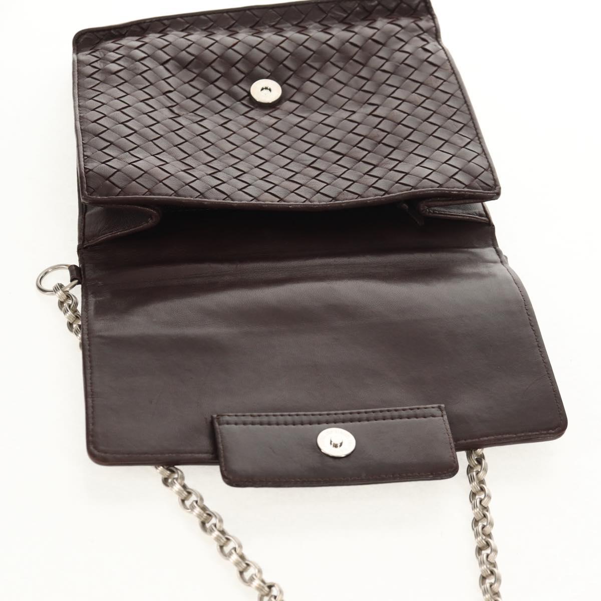BOTTEGA VENETA INTRECCIATO Chain Shoulder Bag Leather Brown Auth 155628V