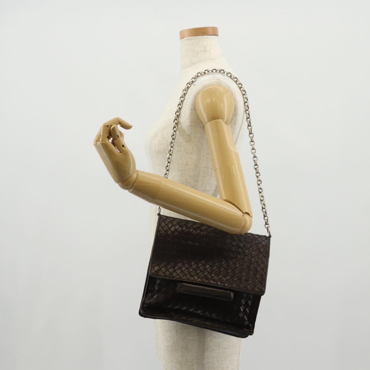 BOTTEGA VENETA INTRECCIATO Chain Shoulder Bag Leather Brown Auth 155628V