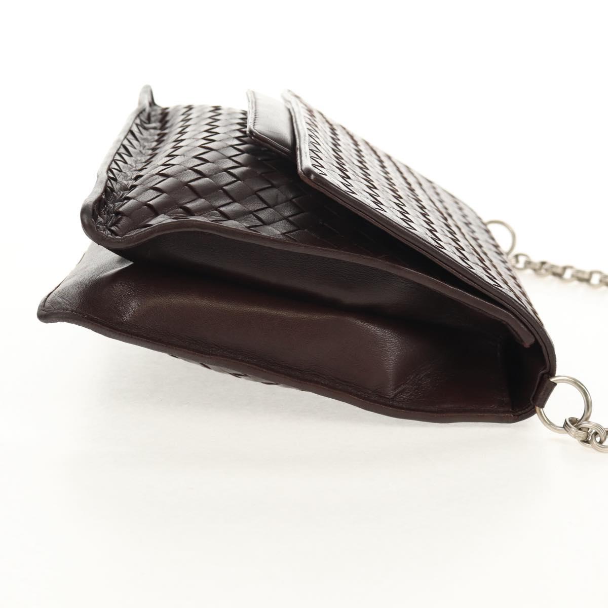 BOTTEGA VENETA INTRECCIATO Chain Shoulder Bag Leather Brown Auth 155628V