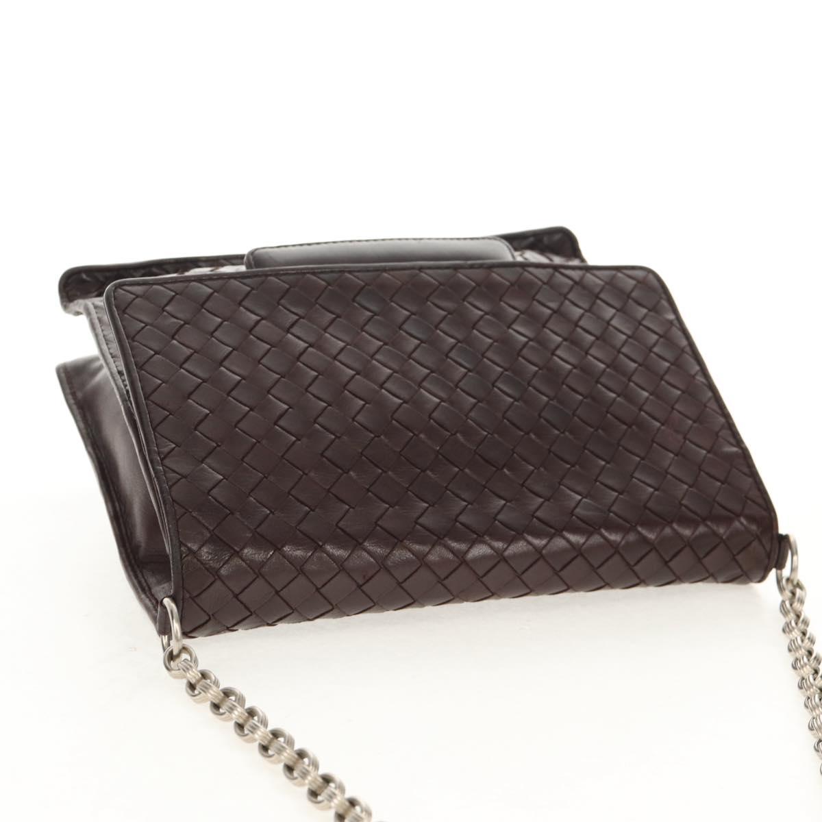 BOTTEGA VENETA INTRECCIATO Chain Shoulder Bag Leather Brown Auth 155628V