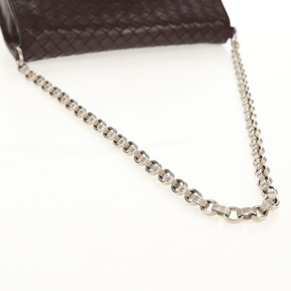 BOTTEGA VENETA INTRECCIATO Chain Shoulder Bag Leather Brown Auth 155628V