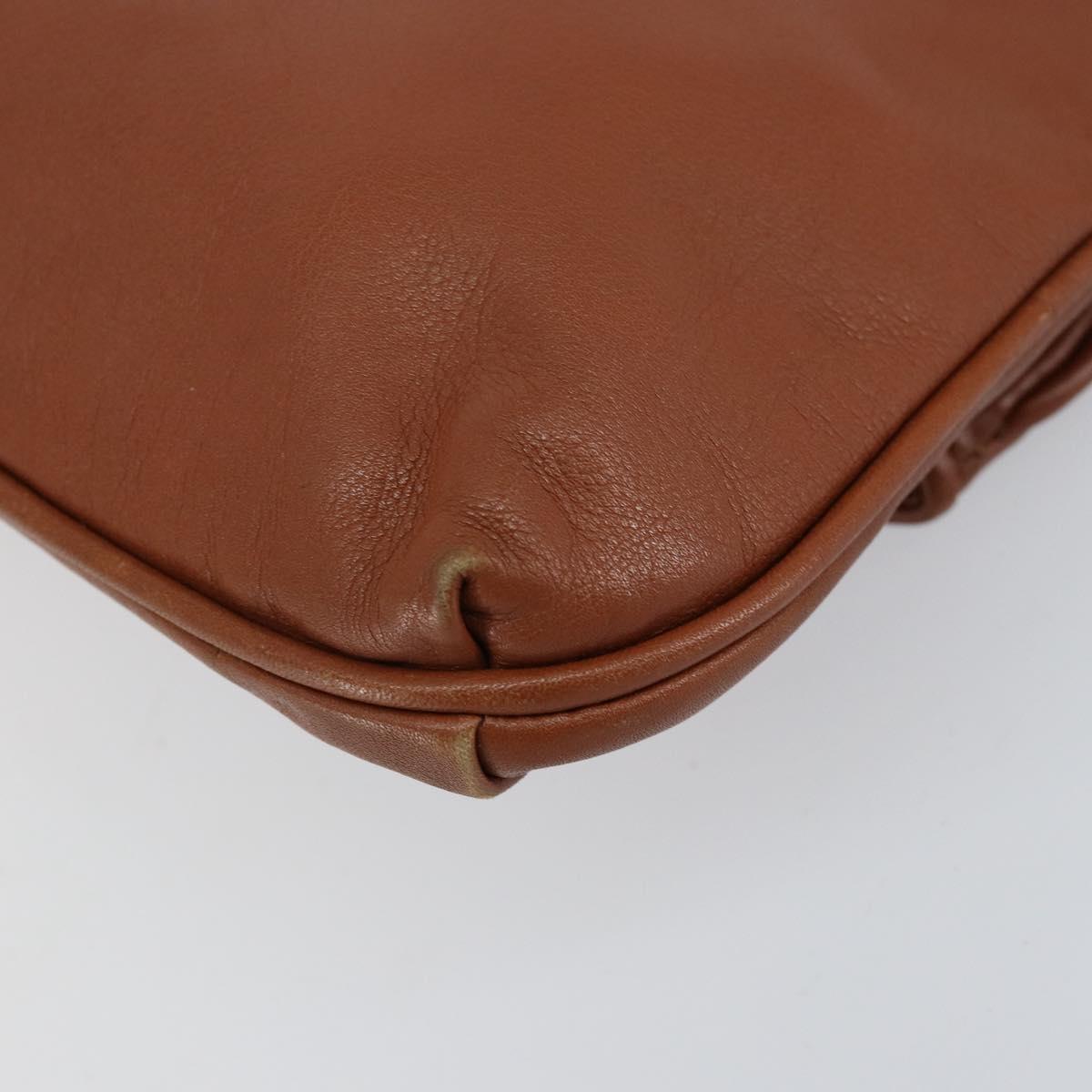 CELINE Clutch Bag Leather Gold Brown Auth 155629