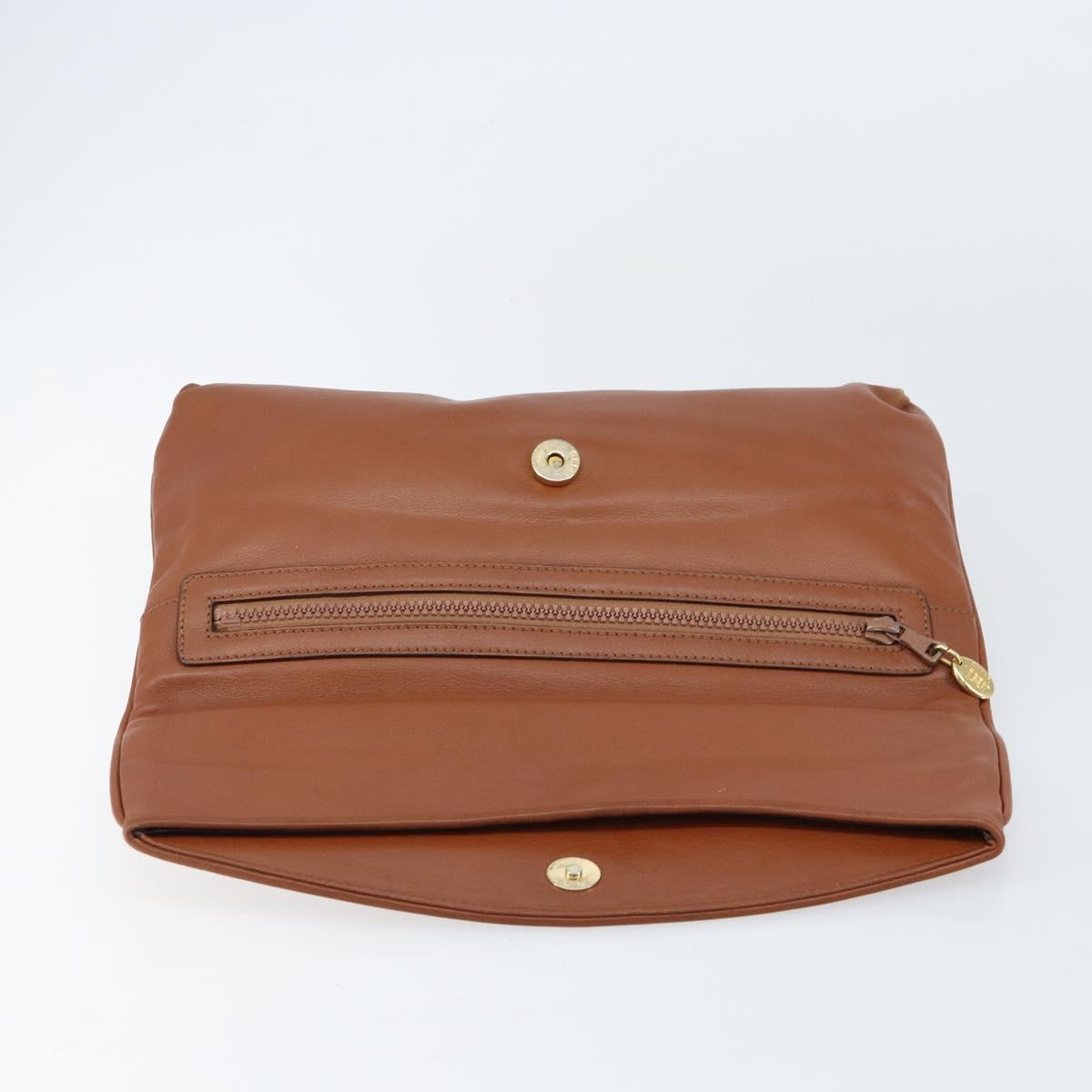 CELINE Clutch Bag Leather Gold Brown Auth 155629