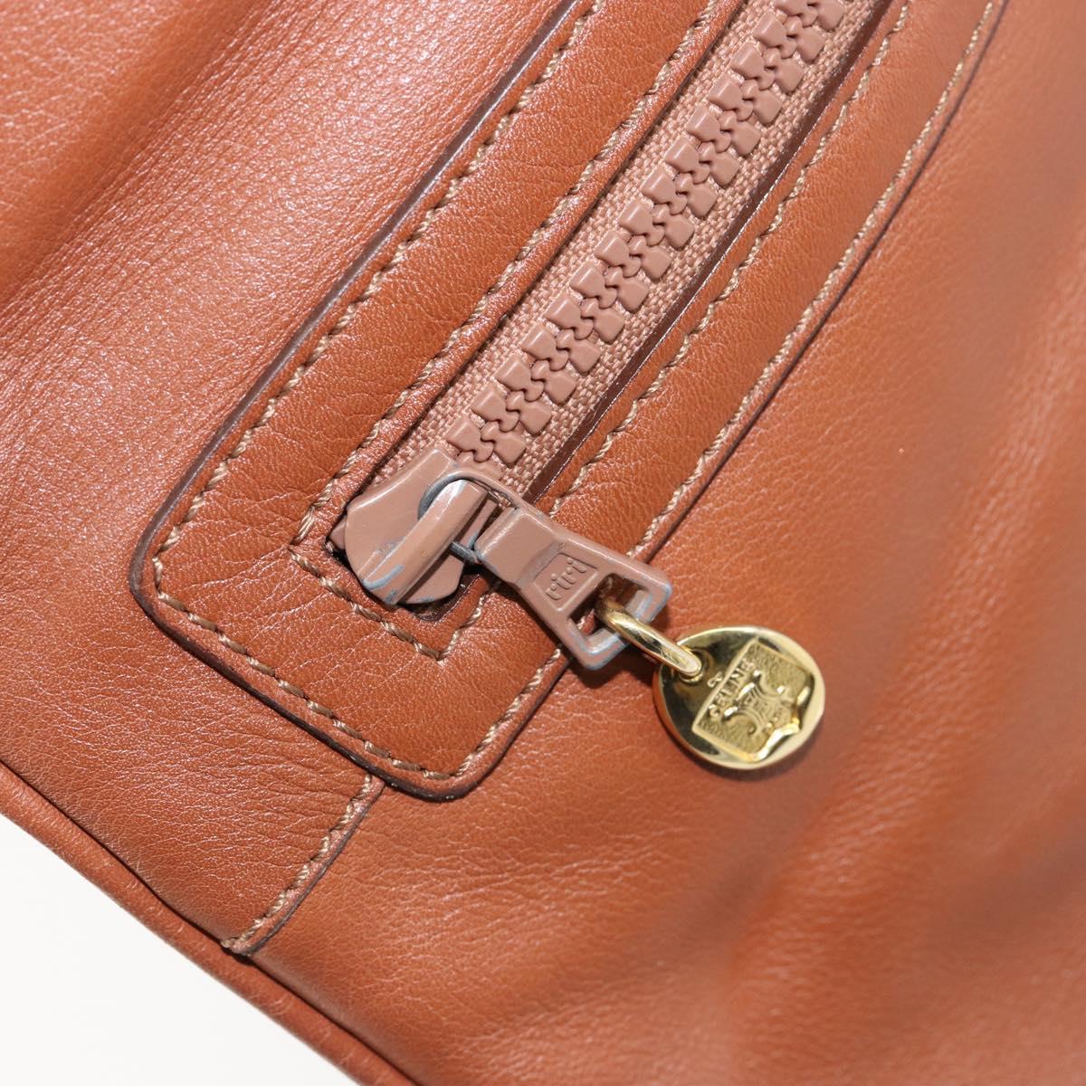 CELINE Clutch Bag Leather Gold Brown Auth 155629