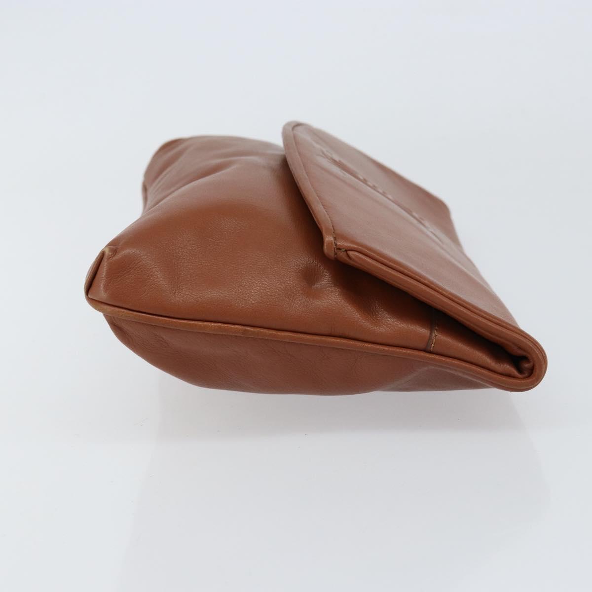 CELINE Clutch Bag Leather Gold Brown Auth 155629