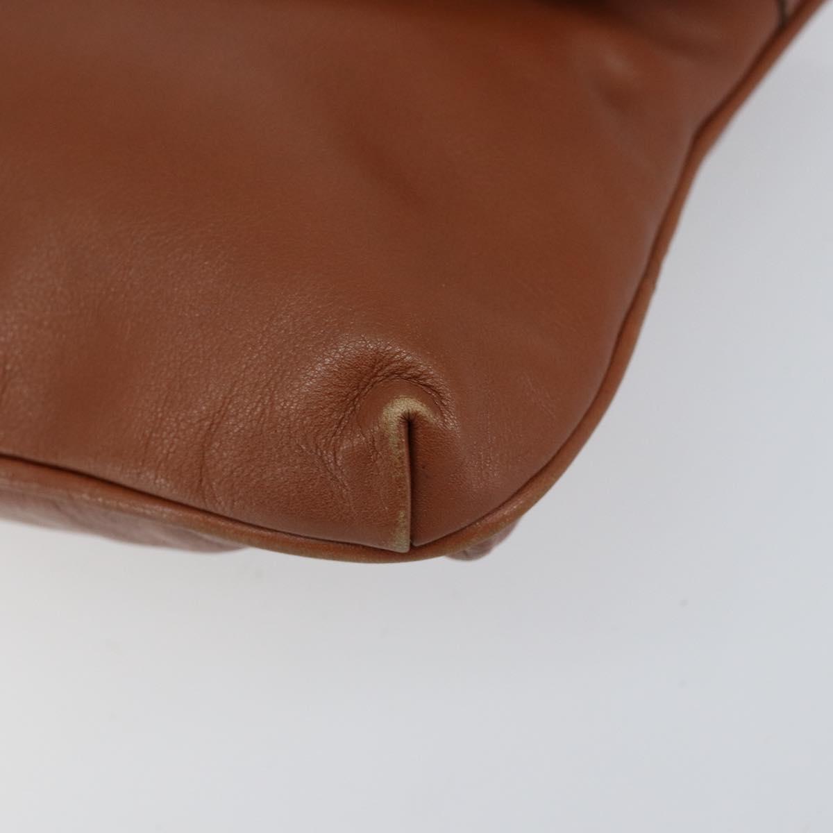 CELINE Clutch Bag Leather Gold Brown Auth 155629