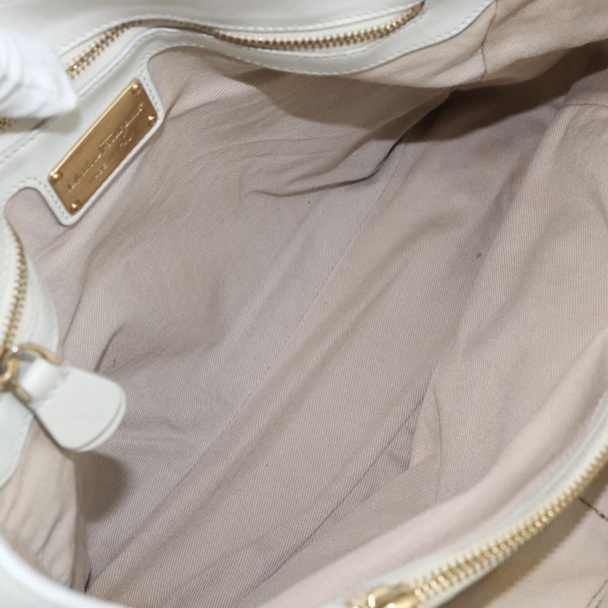 Salvatore Ferragamo Tote Bag Leather White Gold Auth 155630