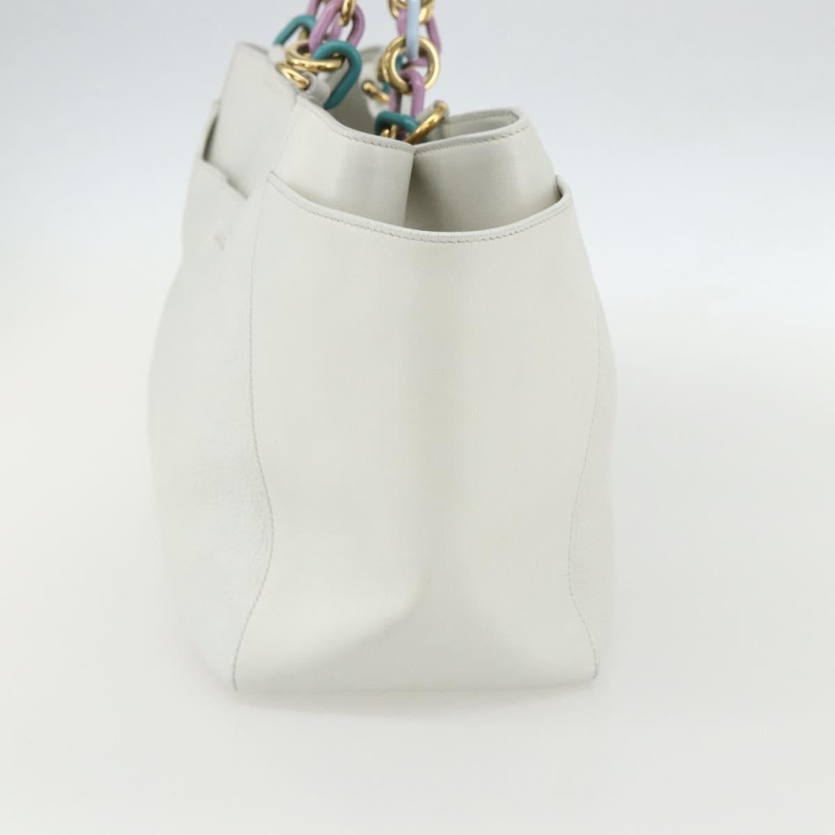 Salvatore Ferragamo Tote Bag Leather White Gold Auth 155630